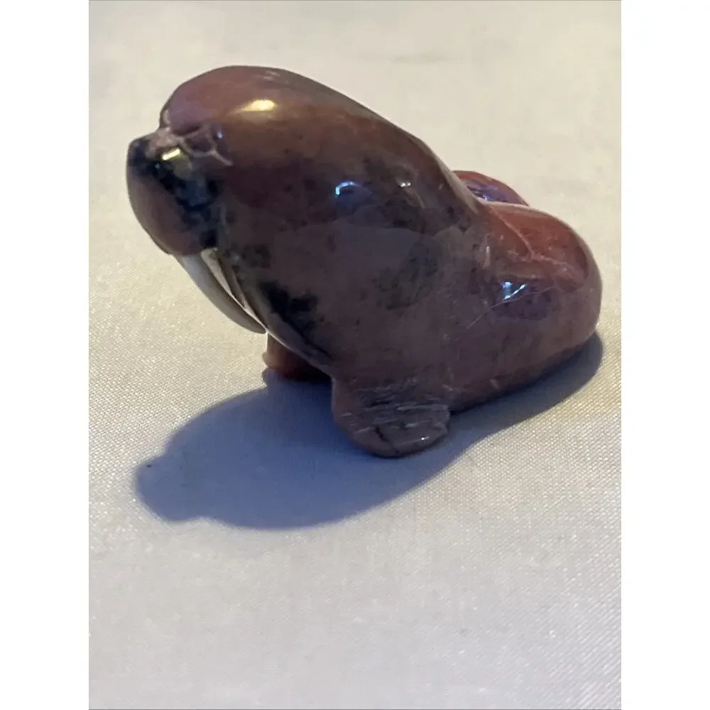 Hand Carved Stone Walrus Fetish Figurine Inuit Style Animal Carving